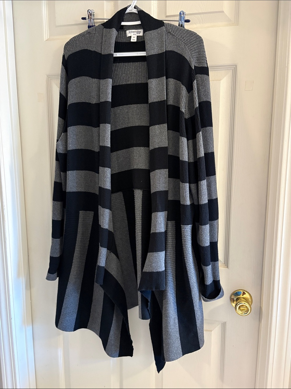 St John’s BayBlack and Gray Wide-Stripe Open-Front Cardigan
